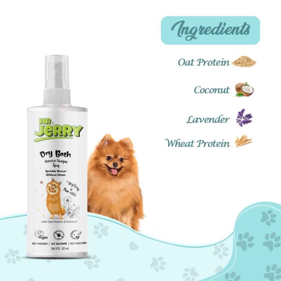 Mr . Jerry Dry Bath Waterless Shampoo for Pets with Oat Protein & Coconuts