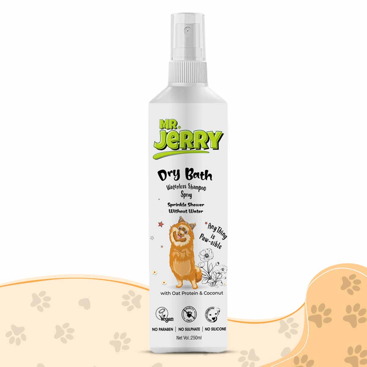 Mr . Jerry Dry Bath Waterless Shampoo for Pets with Oat Protein & Coconuts