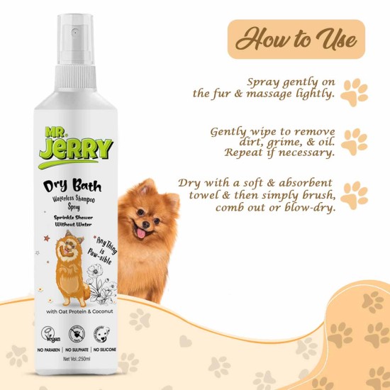 Mr . Jerry Dry Bath Waterless Shampoo for Pets with Oat Protein & Coconuts