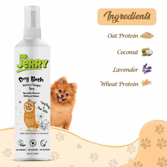 Mr . Jerry Dry Bath Waterless Shampoo for Pets with Oat Protein & Coconuts